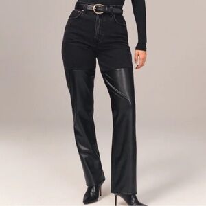 EUC Abercrombie & Fitch Mixed Fabric Jeans Faux Leather Black Size 29 / 8 Long